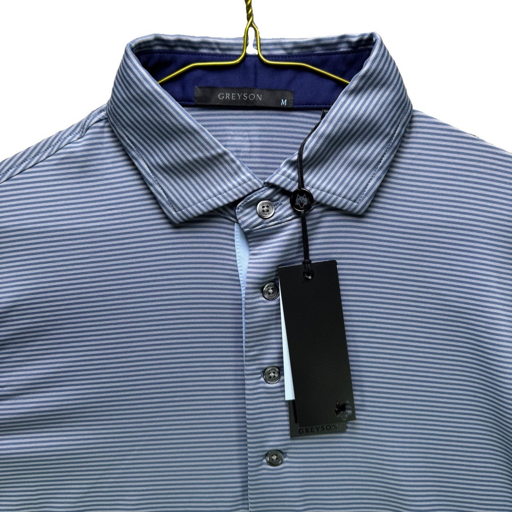 Greyson Polo Shirt Mens Medium Blue Saranac Striped Golf Justin Thomas NWT $110